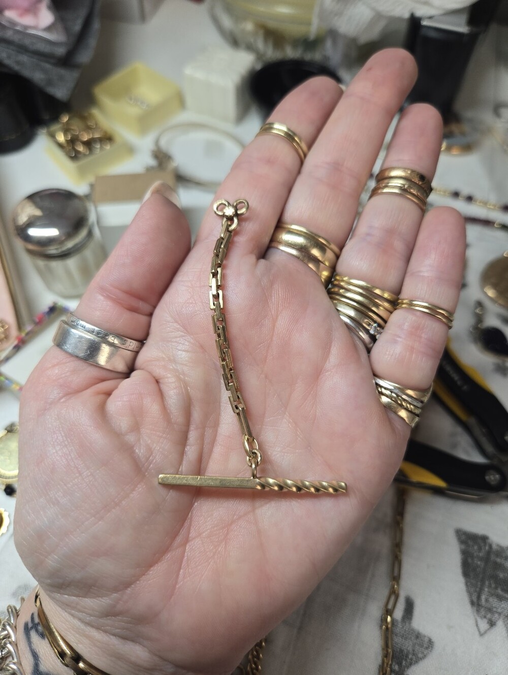Rare Victorian Gold Fille T-Bar Watch Chain Fob